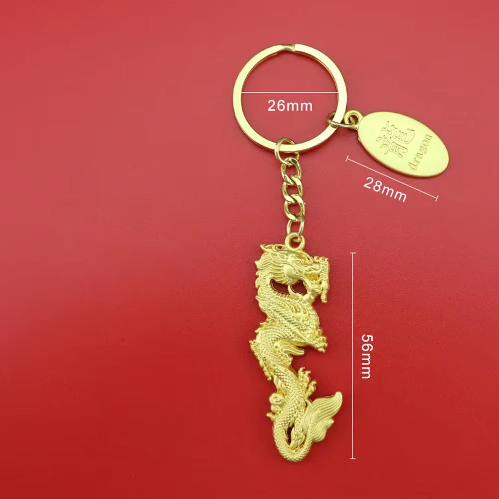 1 Pcs Zodiac Dragon Keychains Metal Chinese Dragon Hanging Ornament with Rhinestones 3D Cartoon Car Keyrings 2024 New Year Gifts