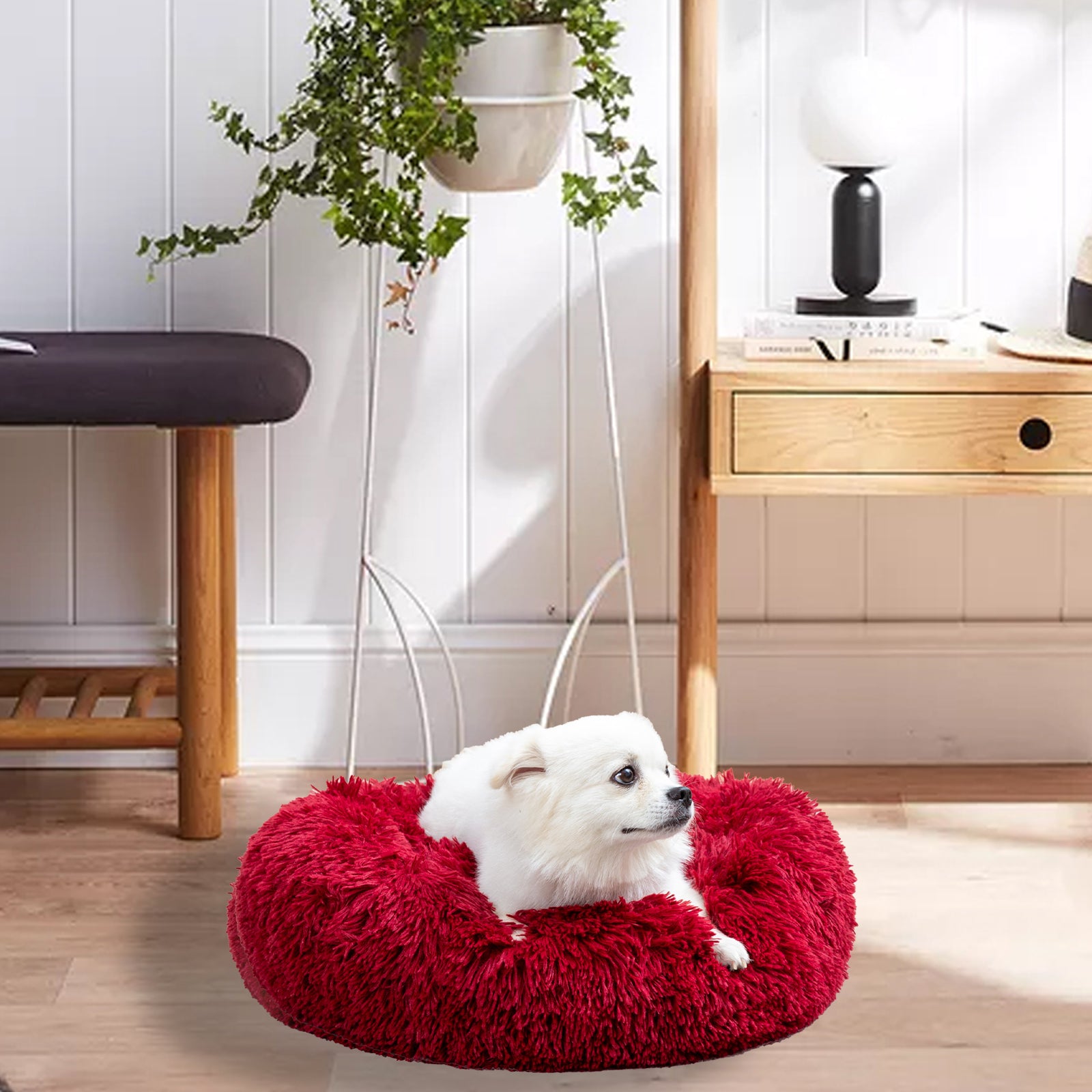 Fluffy Donut Dog Bed Warm Soft Long Plush Pet Cushion Dog House Cat Bed Washable Pet Sofa Mat Calming Samll Large Dog Beds