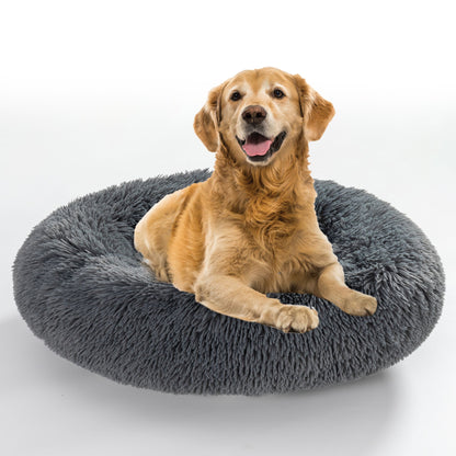 Fluffy Donut Dog Bed Warm Soft Long Plush Pet Cushion Dog House Cat Bed Washable Pet Sofa Mat Calming Samll Large Dog Beds