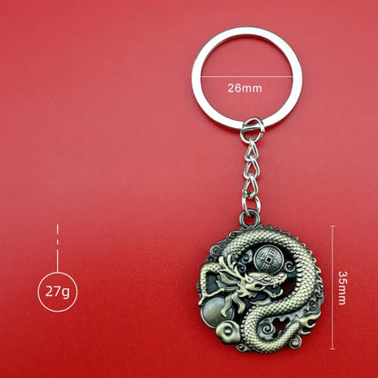 1 Pcs Zodiac Dragon Keychains Metal Chinese Dragon Hanging Ornament with Rhinestones 3D Cartoon Car Keyrings 2024 New Year Gifts