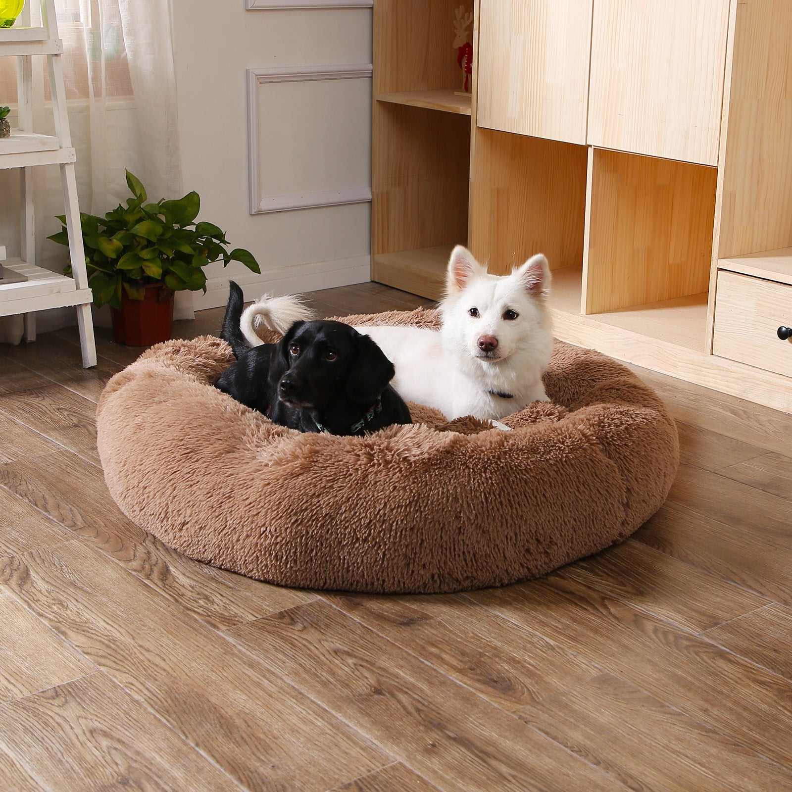 Fluffy Donut Dog Bed Warm Soft Long Plush Pet Cushion Dog House Cat Bed Washable Pet Sofa Mat Calming Samll Large Dog Beds