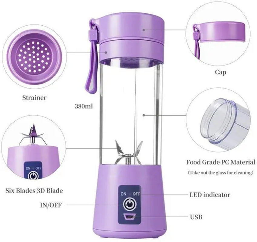 Portable Blender,Personal Blender with USB Rechargeable Mini Fruit Juice Mixer,Personal Size Blender for Smoothies and Shakes Mini Juicer Cup Travel 380Ml,Fruit Juice,Milk