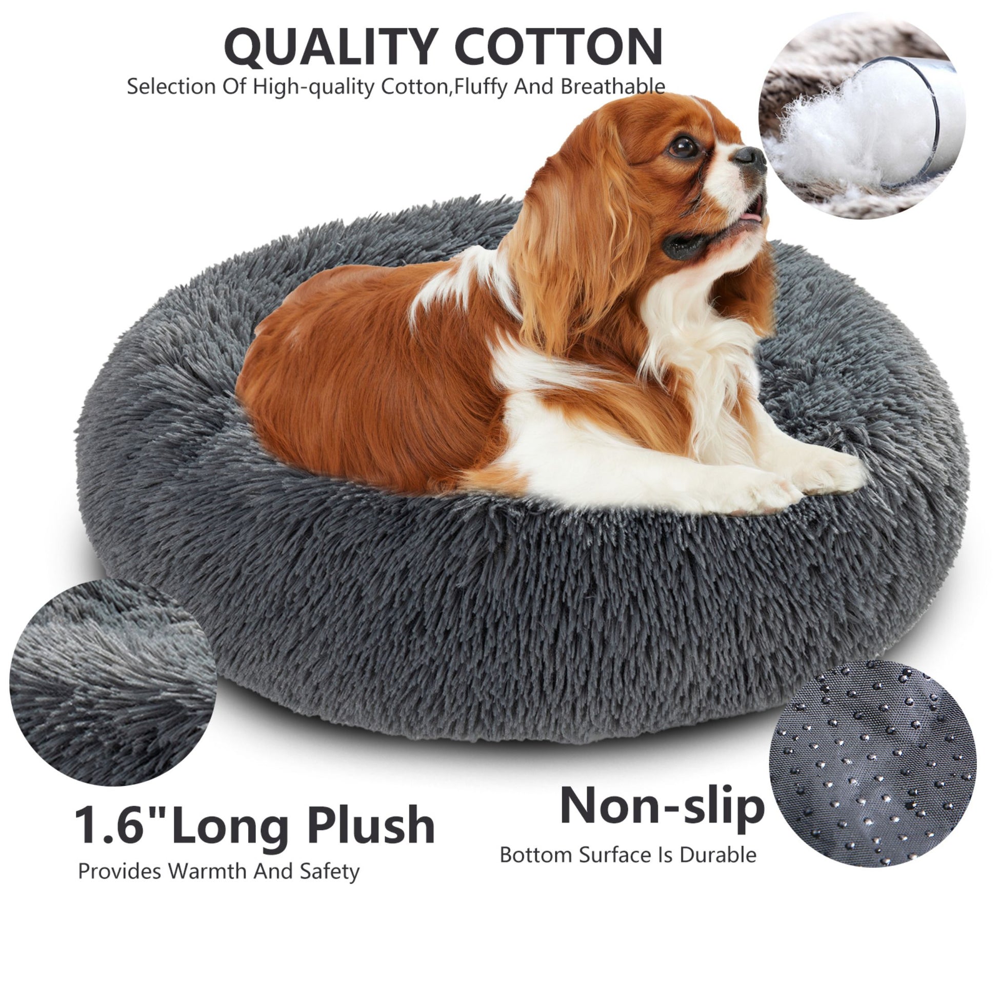 Fluffy Donut Dog Bed Warm Soft Long Plush Pet Cushion Dog House Cat Bed Washable Pet Sofa Mat Calming Samll Large Dog Beds