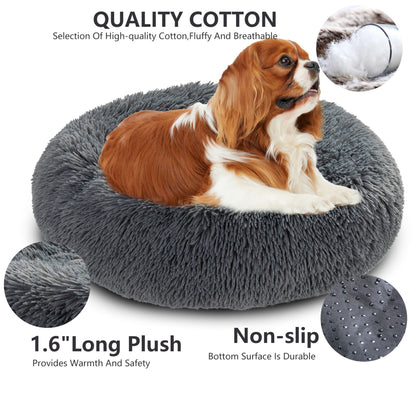 Fluffy Donut Dog Bed Warm Soft Long Plush Pet Cushion Dog House Cat Bed Washable Pet Sofa Mat Calming Samll Large Dog Beds