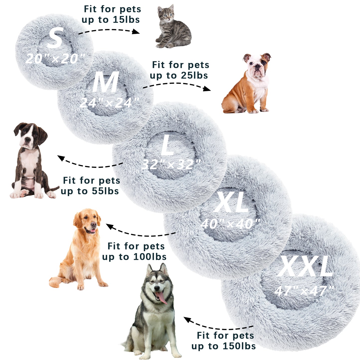 Fluffy Donut Dog Bed Warm Soft Long Plush Pet Cushion Dog House Cat Bed Washable Pet Sofa Mat Calming Samll Large Dog Beds