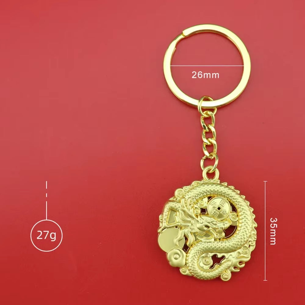 1 Pcs Zodiac Dragon Keychains Metal Chinese Dragon Hanging Ornament with Rhinestones 3D Cartoon Car Keyrings 2024 New Year Gifts