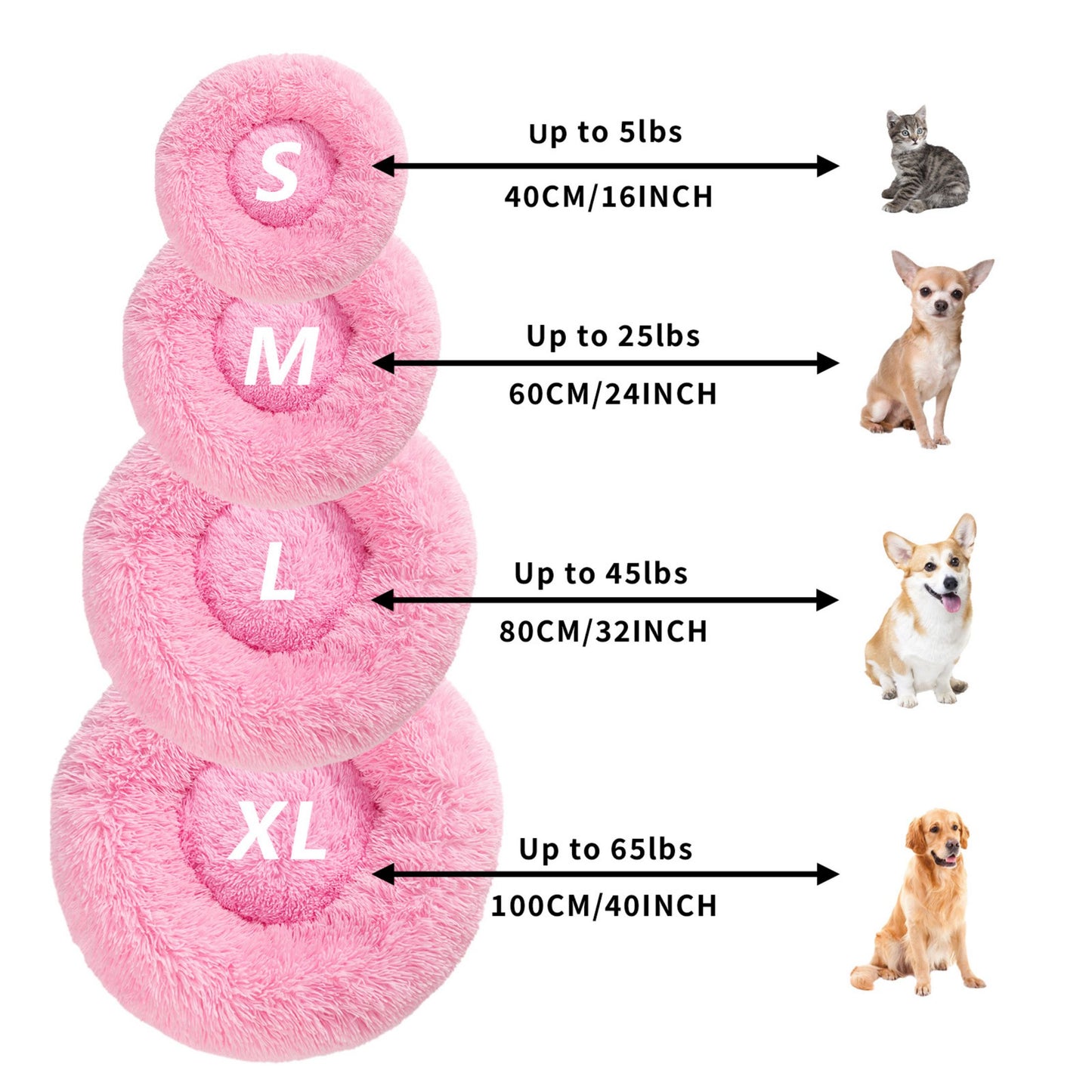 Fluffy Donut Dog Bed Warm Soft Long Plush Pet Cushion Dog House Cat Bed Washable Pet Sofa Mat Calming Samll Large Dog Beds