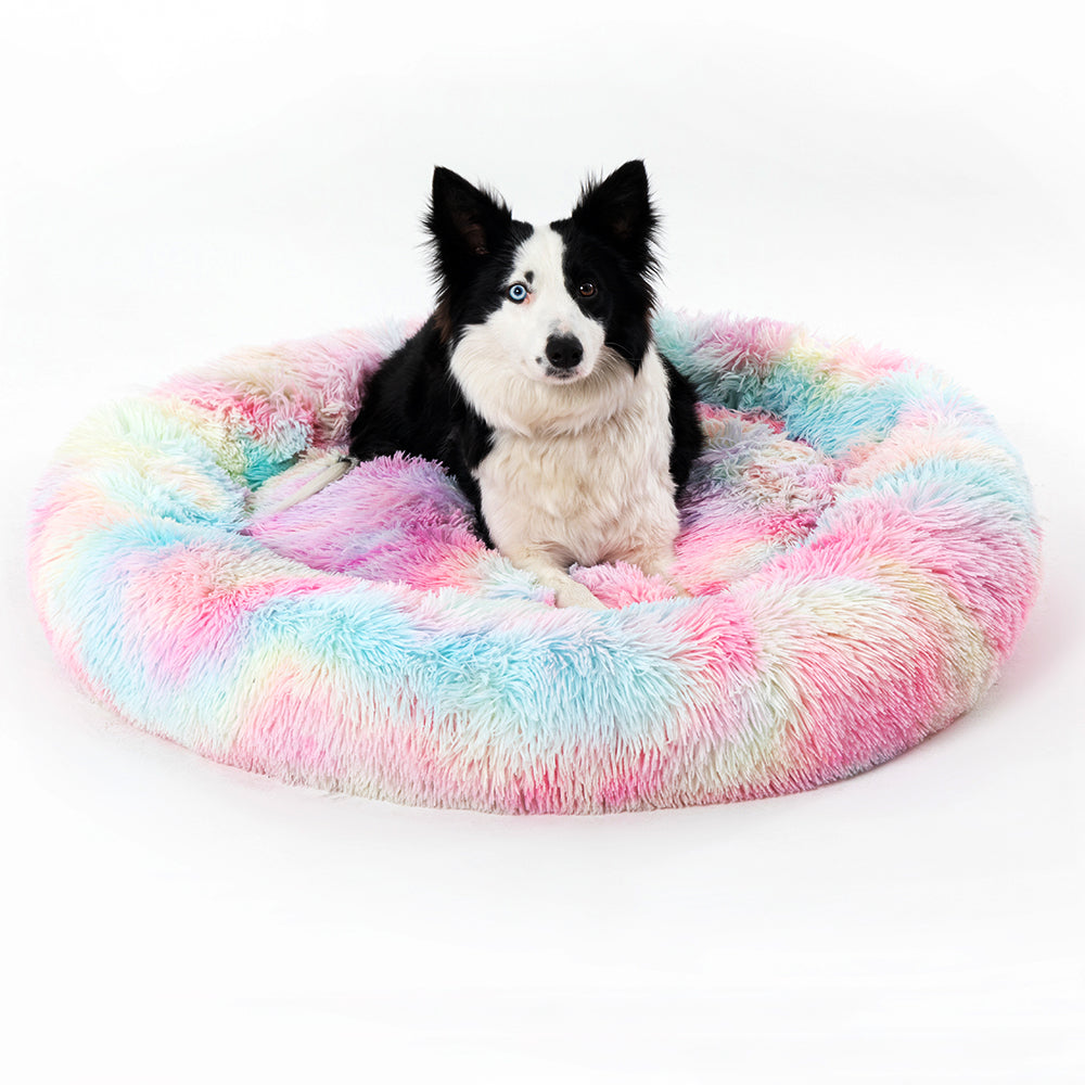 Fluffy Donut Dog Bed Warm Soft Long Plush Pet Cushion Dog House Cat Bed Washable Pet Sofa Mat Calming Samll Large Dog Beds