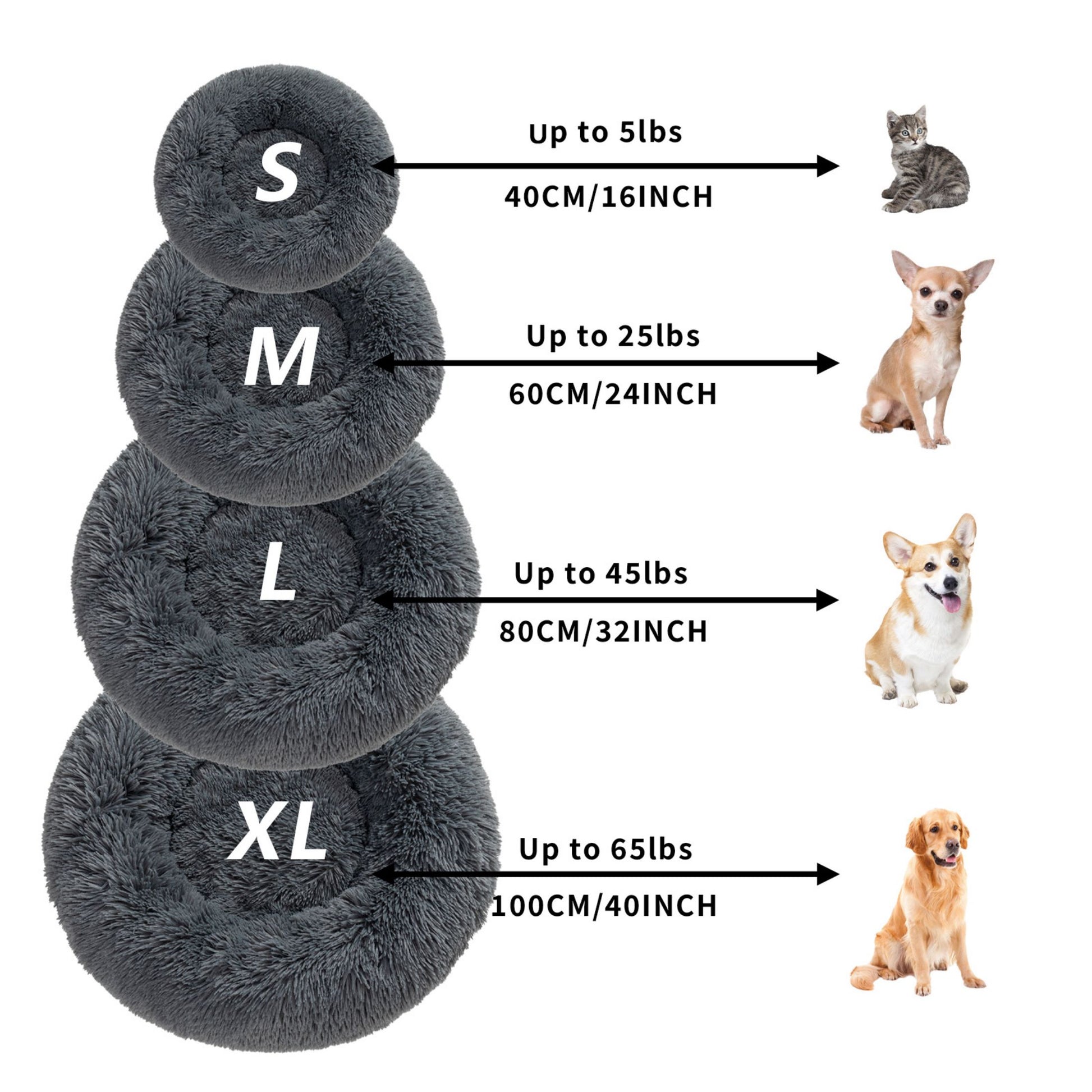 Fluffy Donut Dog Bed Warm Soft Long Plush Pet Cushion Dog House Cat Bed Washable Pet Sofa Mat Calming Samll Large Dog Beds