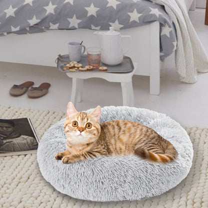 Fluffy Donut Dog Bed Warm Soft Long Plush Pet Cushion Dog House Cat Bed Washable Pet Sofa Mat Calming Samll Large Dog Beds