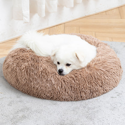 Fluffy Donut Dog Bed Warm Soft Long Plush Pet Cushion Dog House Cat Bed Washable Pet Sofa Mat Calming Samll Large Dog Beds