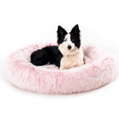 Fluffy Donut Dog Bed Warm Soft Long Plush Pet Cushion Dog House Cat Bed Washable Pet Sofa Mat Calming Samll Large Dog Beds