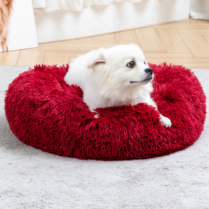 Fluffy Donut Dog Bed Warm Soft Long Plush Pet Cushion Dog House Cat Bed Washable Pet Sofa Mat Calming Samll Large Dog Beds