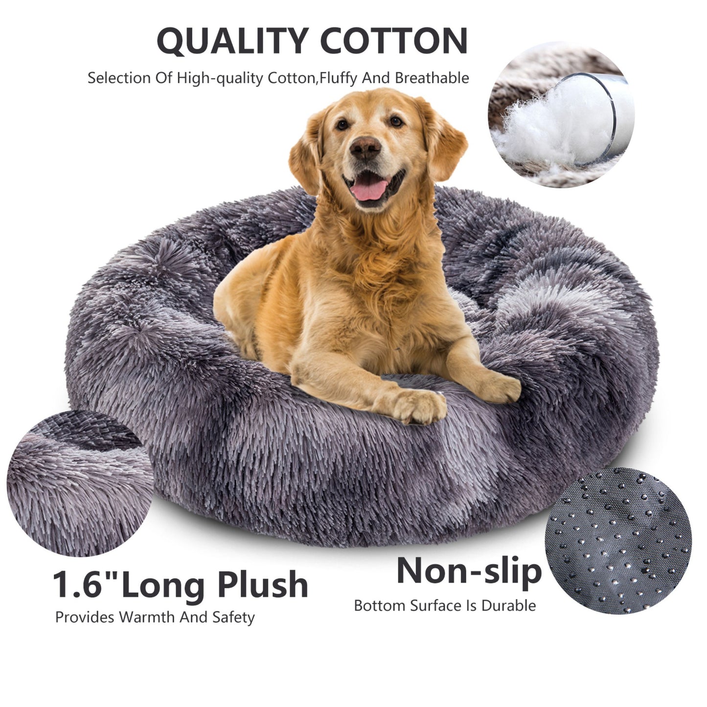 Fluffy Donut Dog Bed Warm Soft Long Plush Pet Cushion Dog House Cat Bed Washable Pet Sofa Mat Calming Samll Large Dog Beds