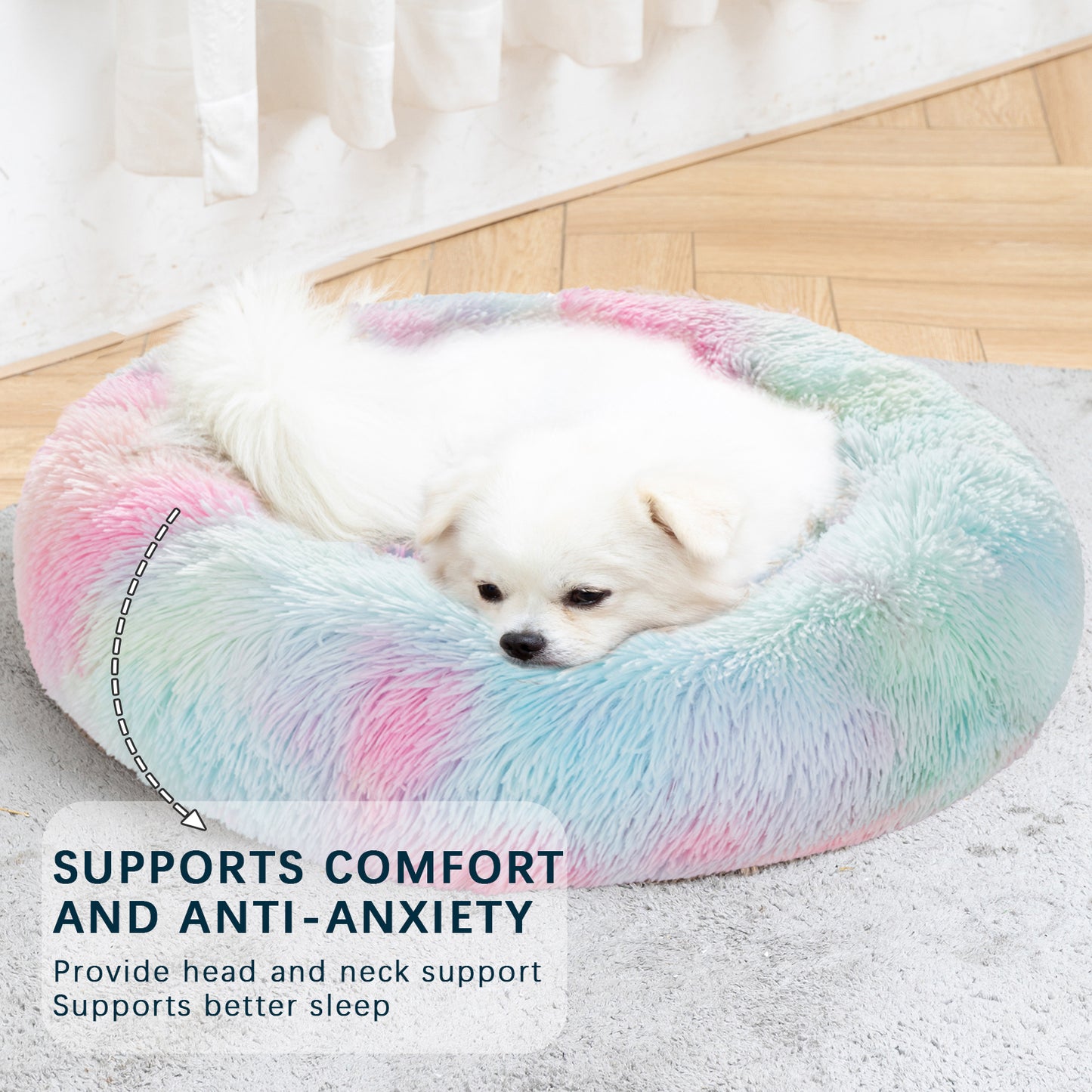 Fluffy Donut Dog Bed Warm Soft Long Plush Pet Cushion Dog House Cat Bed Washable Pet Sofa Mat Calming Samll Large Dog Beds