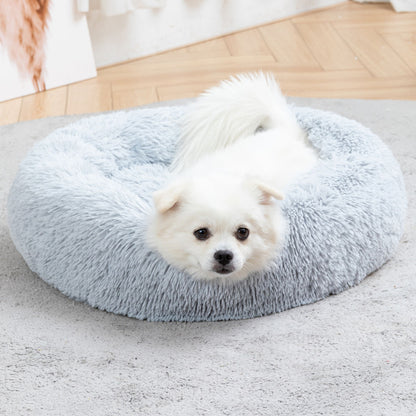 Fluffy Donut Dog Bed Warm Soft Long Plush Pet Cushion Dog House Cat Bed Washable Pet Sofa Mat Calming Samll Large Dog Beds