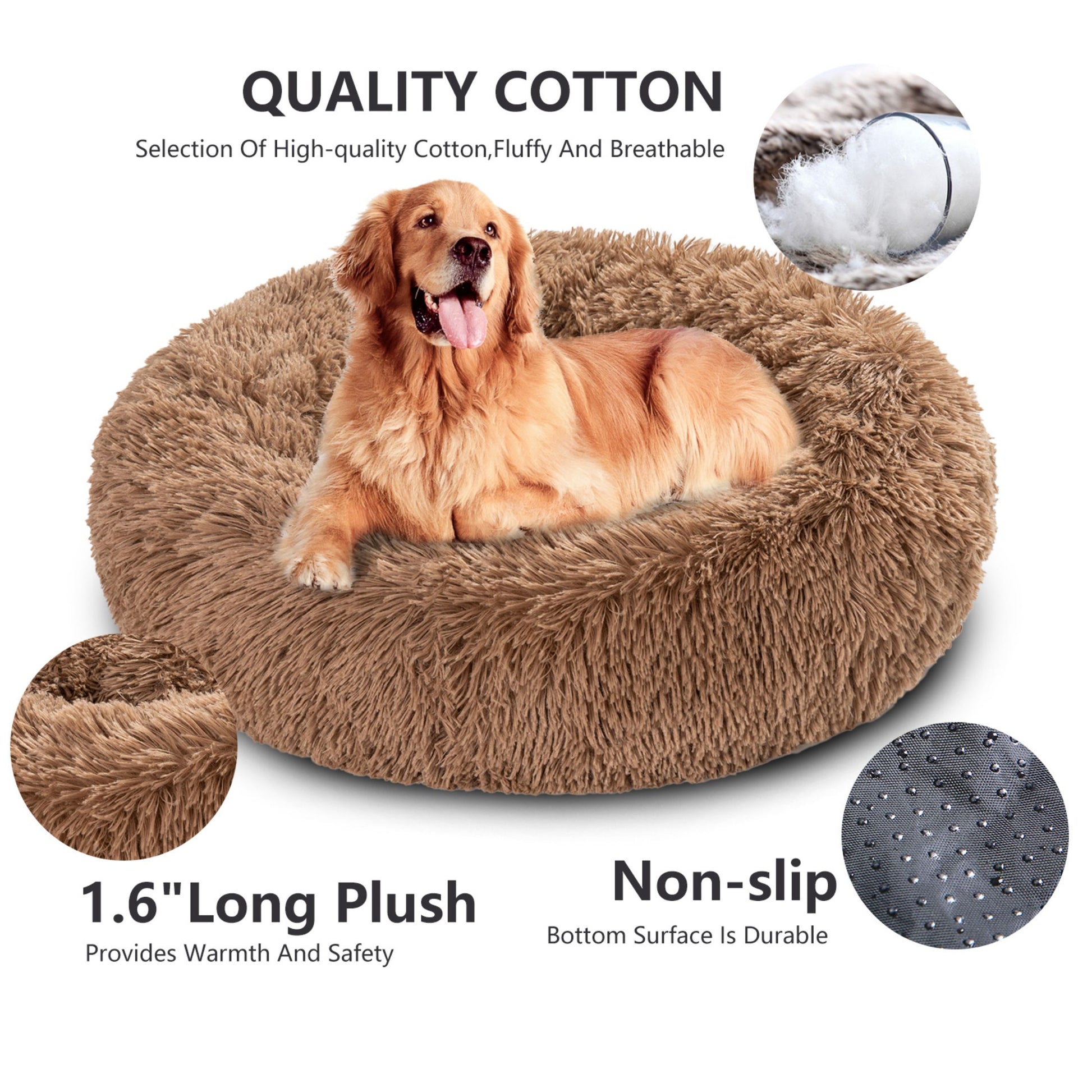 Fluffy Donut Dog Bed Warm Soft Long Plush Pet Cushion Dog House Cat Bed Washable Pet Sofa Mat Calming Samll Large Dog Beds