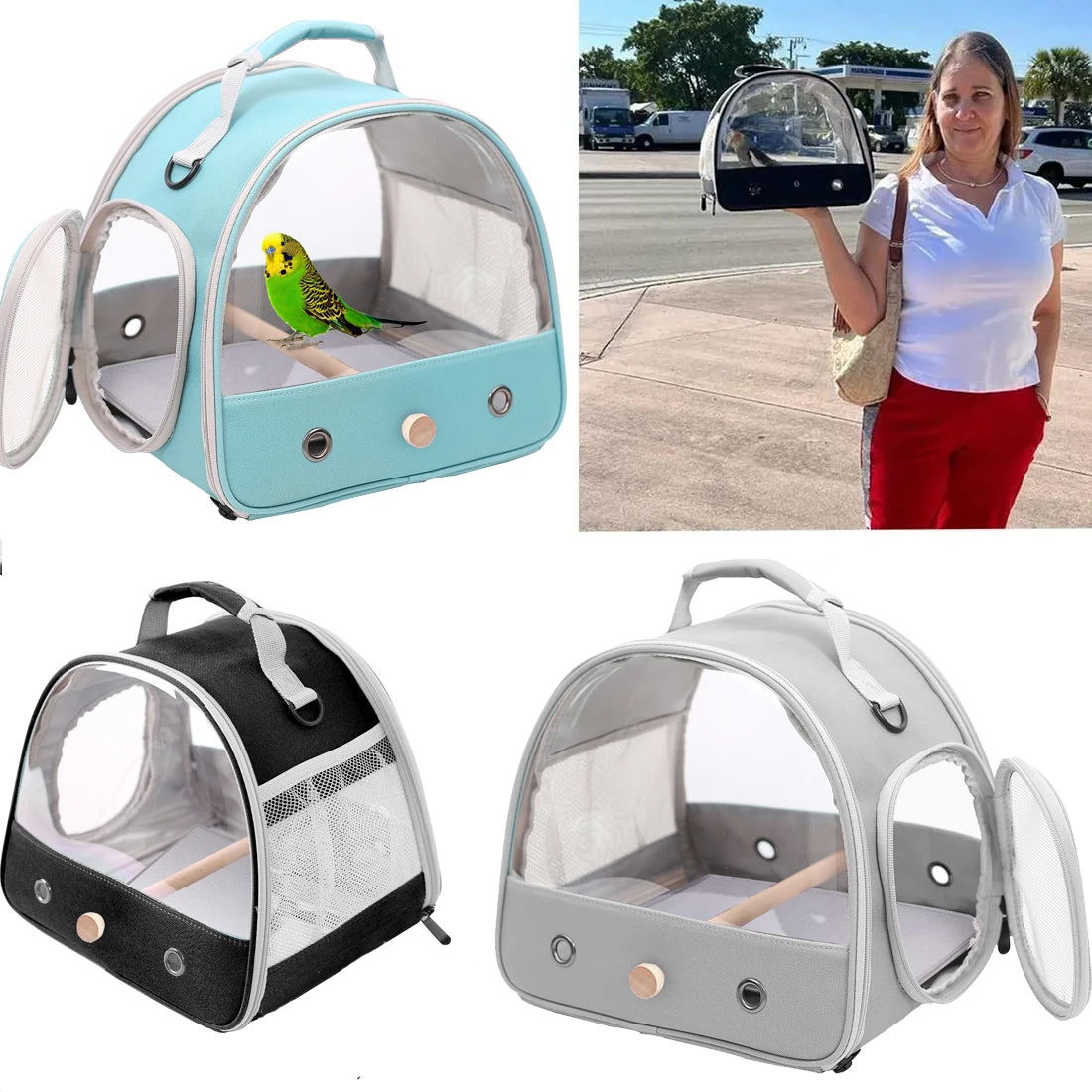 Portable Clear Bird Parrot Transport Cage Breathable Bird Carrier Travel Bag Small Pet Access Window Collapsible Outdoor Bag