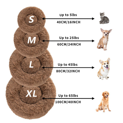 Fluffy Donut Dog Bed Warm Soft Long Plush Pet Cushion Dog House Cat Bed Washable Pet Sofa Mat Calming Samll Large Dog Beds