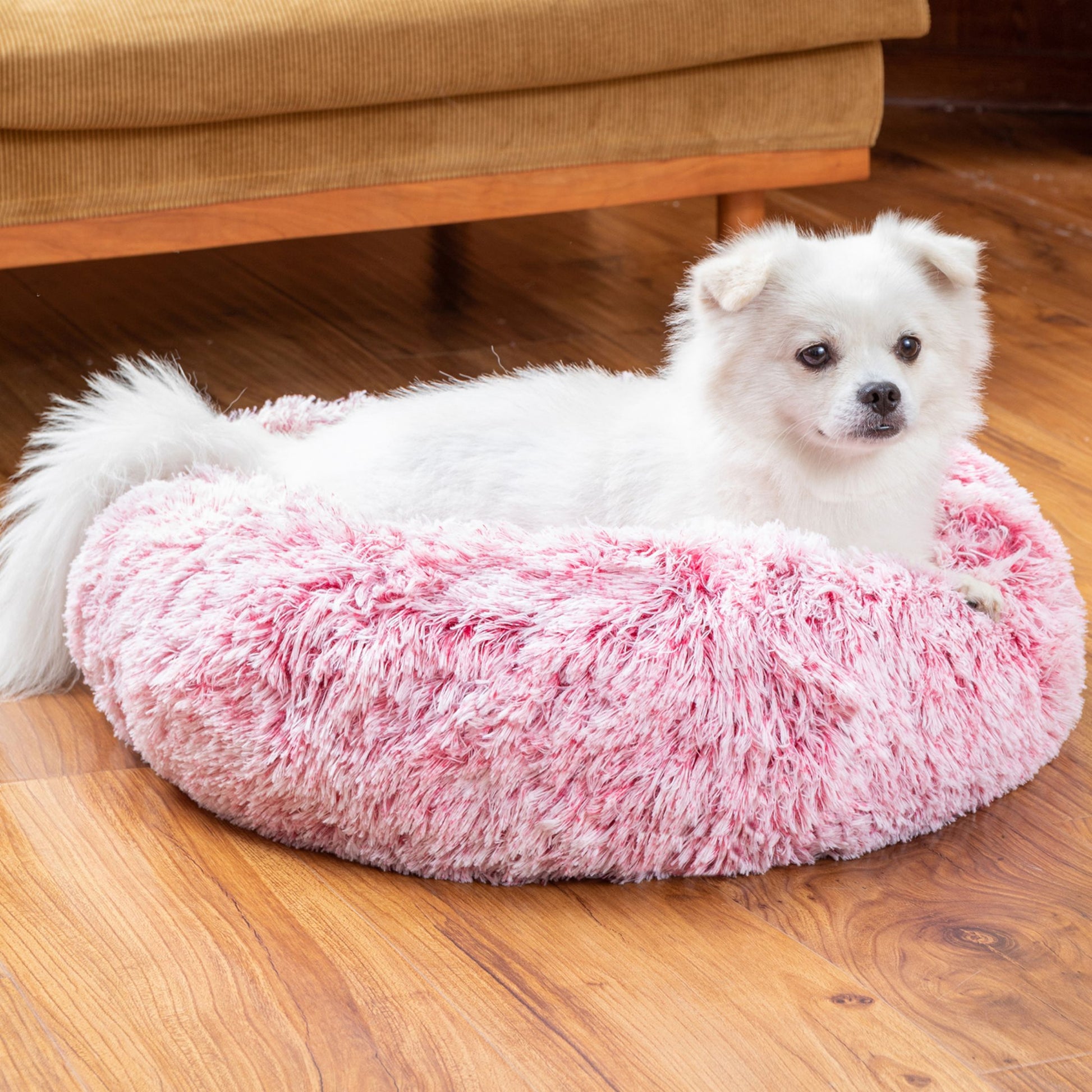 Fluffy Donut Dog Bed Warm Soft Long Plush Pet Cushion Dog House Cat Bed Washable Pet Sofa Mat Calming Samll Large Dog Beds