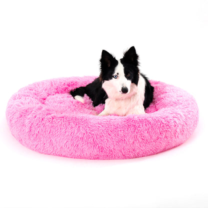 Fluffy Donut Dog Bed Warm Soft Long Plush Pet Cushion Dog House Cat Bed Washable Pet Sofa Mat Calming Samll Large Dog Beds