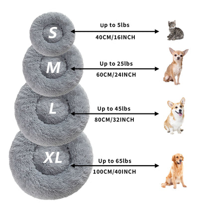 Fluffy Donut Dog Bed Warm Soft Long Plush Pet Cushion Dog House Cat Bed Washable Pet Sofa Mat Calming Samll Large Dog Beds