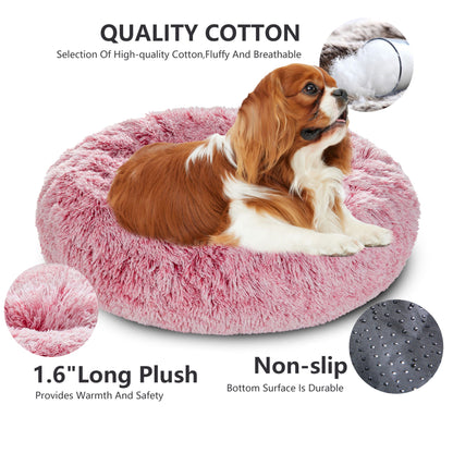 Fluffy Donut Dog Bed Warm Soft Long Plush Pet Cushion Dog House Cat Bed Washable Pet Sofa Mat Calming Samll Large Dog Beds