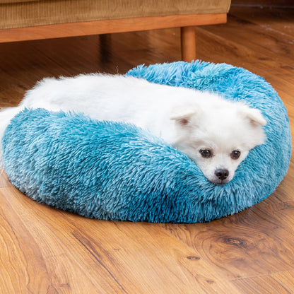 Fluffy Donut Dog Bed Warm Soft Long Plush Pet Cushion Dog House Cat Bed Washable Pet Sofa Mat Calming Samll Large Dog Beds