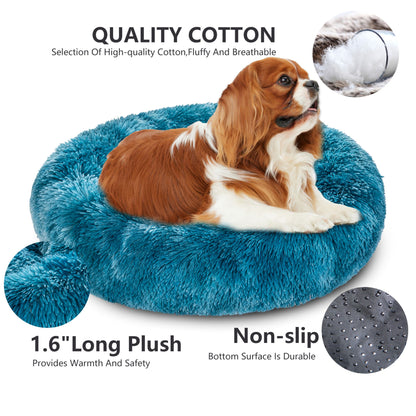 Fluffy Donut Dog Bed Warm Soft Long Plush Pet Cushion Dog House Cat Bed Washable Pet Sofa Mat Calming Samll Large Dog Beds