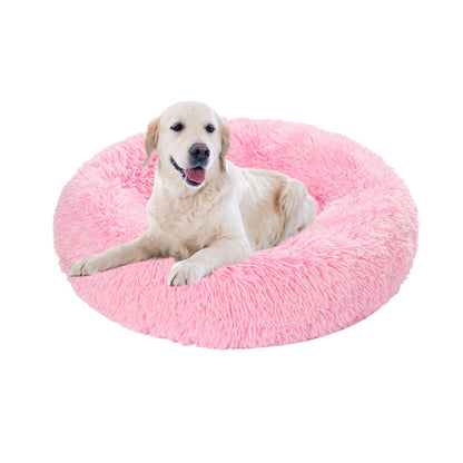 Fluffy Donut Dog Bed Warm Soft Long Plush Pet Cushion Dog House Cat Bed Washable Pet Sofa Mat Calming Samll Large Dog Beds