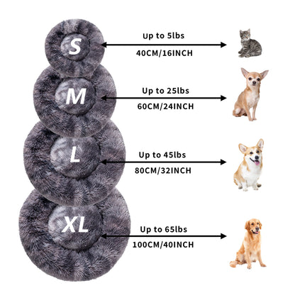 Fluffy Donut Dog Bed Warm Soft Long Plush Pet Cushion Dog House Cat Bed Washable Pet Sofa Mat Calming Samll Large Dog Beds