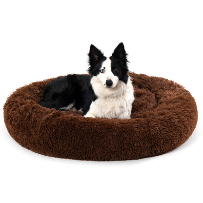 Fluffy Donut Dog Bed Warm Soft Long Plush Pet Cushion Dog House Cat Bed Washable Pet Sofa Mat Calming Samll Large Dog Beds