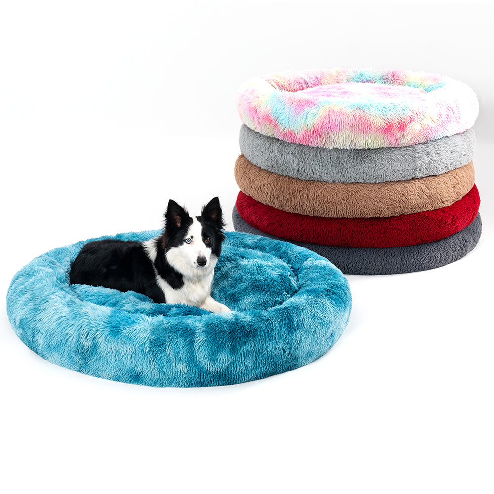 Fluffy Donut Dog Bed Warm Soft Long Plush Pet Cushion Dog House Cat Bed Washable Pet Sofa Mat Calming Samll Large Dog Beds