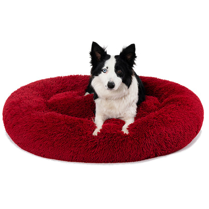 Fluffy Donut Dog Bed Warm Soft Long Plush Pet Cushion Dog House Cat Bed Washable Pet Sofa Mat Calming Samll Large Dog Beds