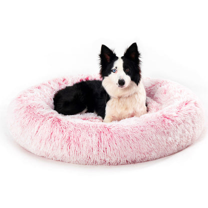 Fluffy Donut Dog Bed Warm Soft Long Plush Pet Cushion Dog House Cat Bed Washable Pet Sofa Mat Calming Samll Large Dog Beds